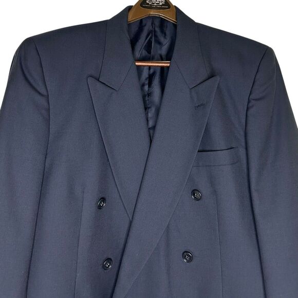 Vtg Jones New York Blazer 100% Wool 44R Navy Blue Double Breasted Sport Coat - Picture 2 of 10